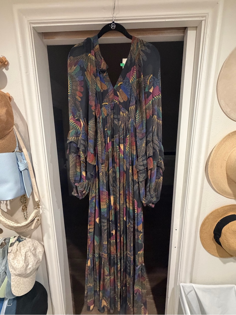 FARM Rio Multicolor Floral Pleated Maxi Dress in Navy